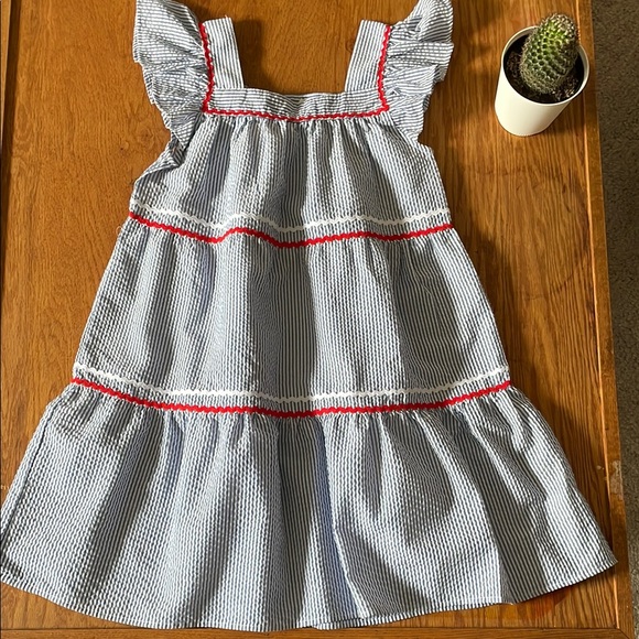 Casual Blue Dress with Ruffle Sleeves - Picture 1 of 5